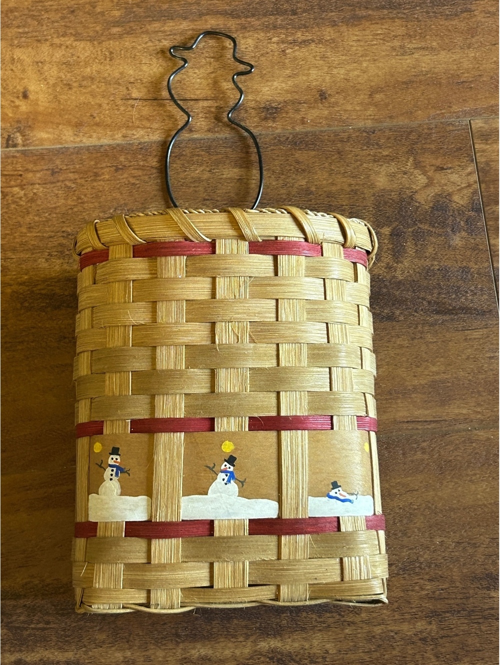 Handwoven Snowman Basket with Wire Snowman Handle
